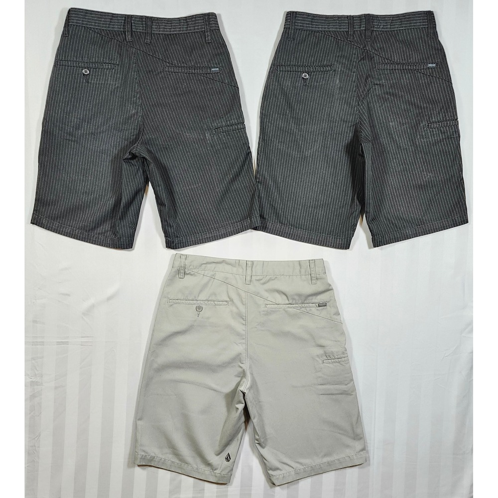 Lot 3 Y2K Volcom Stone Mens Shorts Skater Emo Pinstripe Khaki Size 28 & 30 0029 - Picture 2 of 11